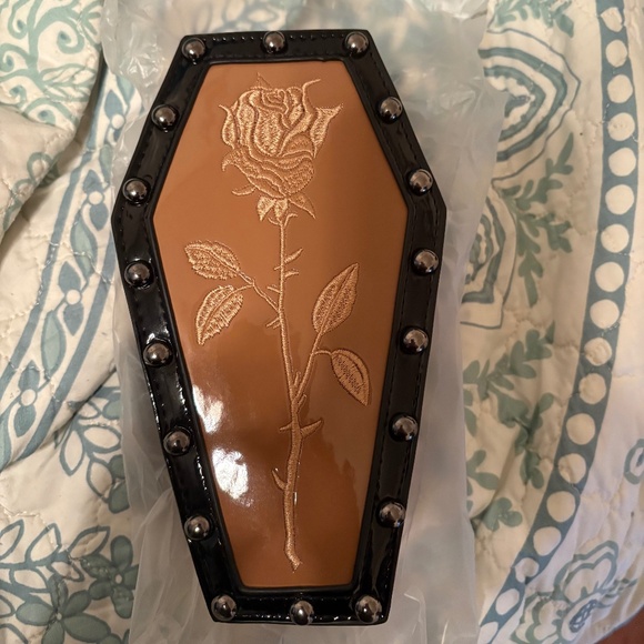 NEW BROWN AND BLACK COFFIN CROSSBODY PURSE - Picture 1 of 2